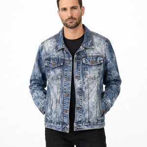 CLEARANCE MEN’S REASON ACID WASHED Y2K DENIM BLUE JEAN JACKET SIZE MEDIUM NWT